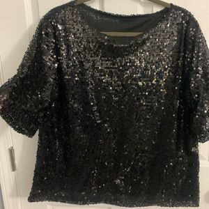 Black sequined custom made top, fits like and XL or XXL